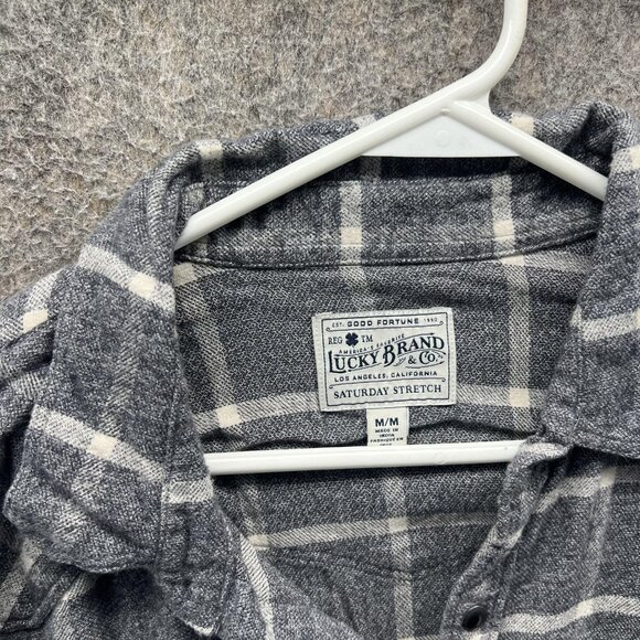 Lucky Brand Shirt Mens Medium Gray Plaid Saturday Stretch Flannel Button Front - Picture 7 of 11